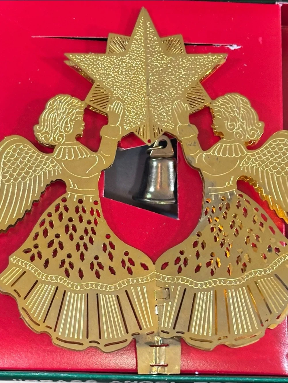 Vintage Christmas Around The World Brass Angel Tree Topper With Star Bell In Box